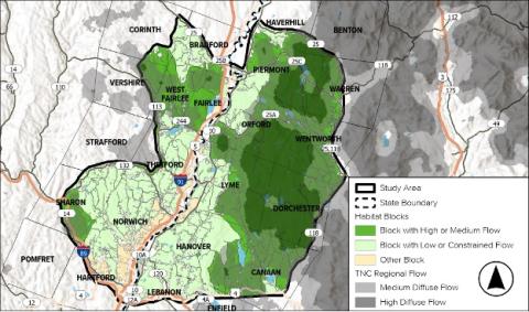 Map of flow by habitat block in Upper Valley